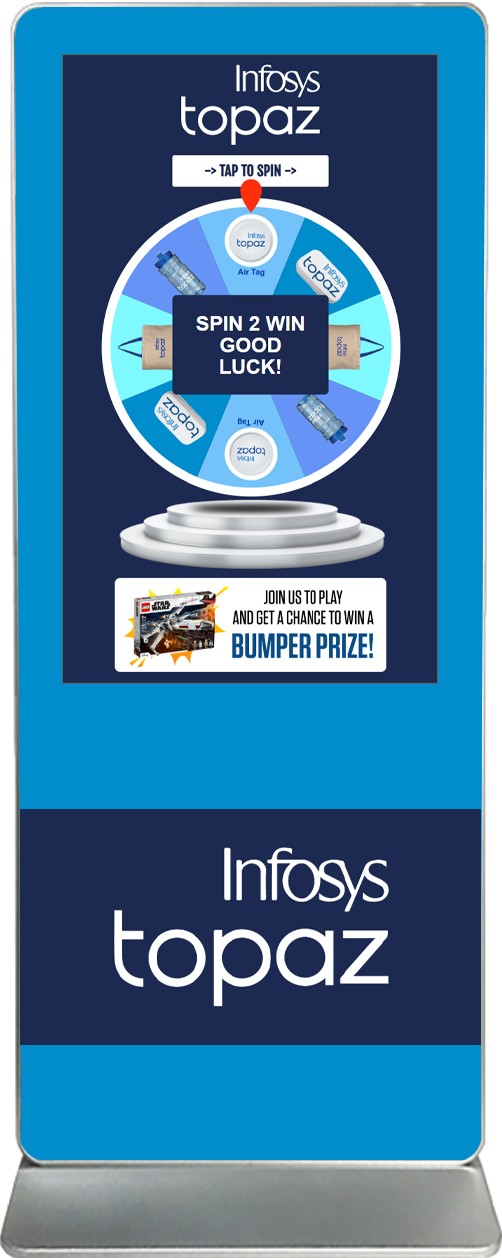 spin-2-win digital prize wheel touch screen kiosk rental infosys