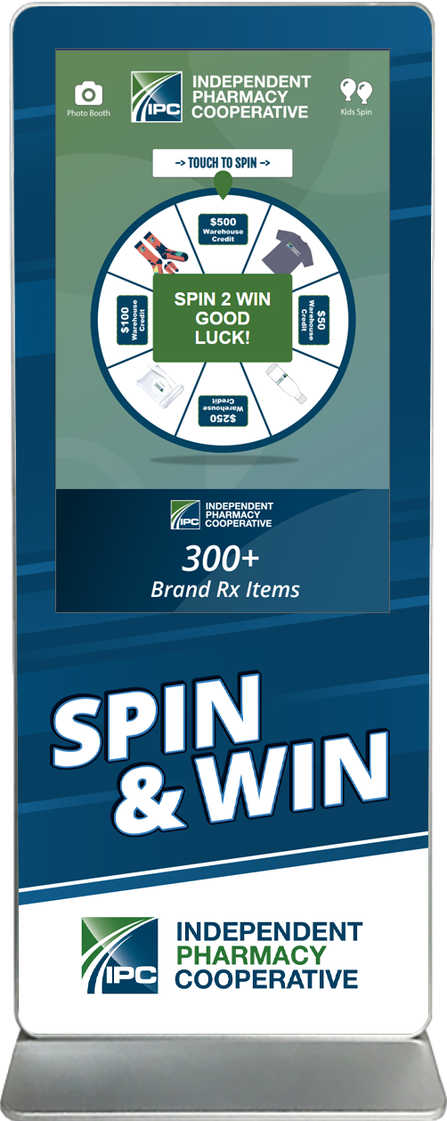 spin-2-win digital prize wheel touch screen kiosk rental IPC