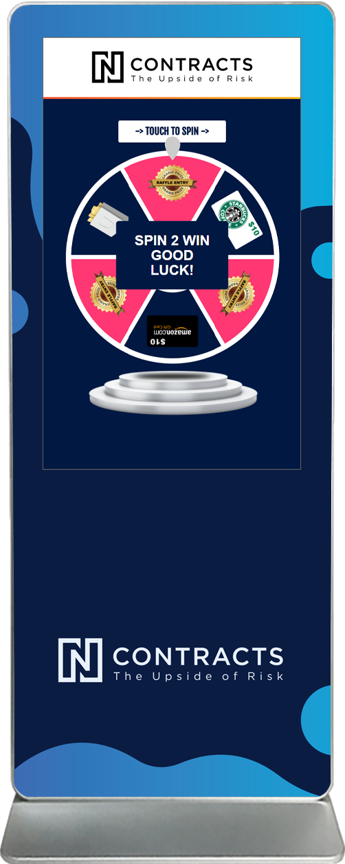 spin-2-win digital prize wheel touch screen kiosk rental Ncontracts