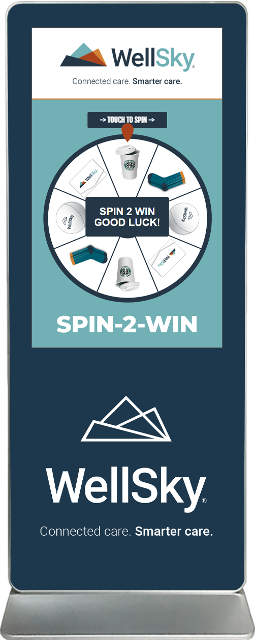 spin-2-win digital prize wheel touch screen kiosk rental Wellsky