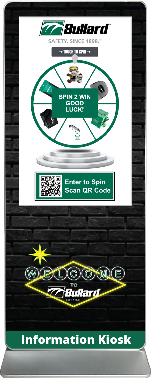 spin-2-win digital prize wheel touch screen kiosk rental Bullard