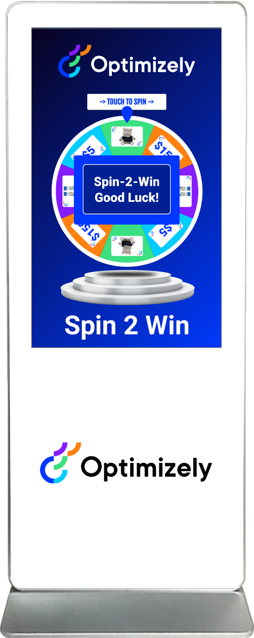 spin-2-win digital prize wheel touch screen kiosk rental Optimizely