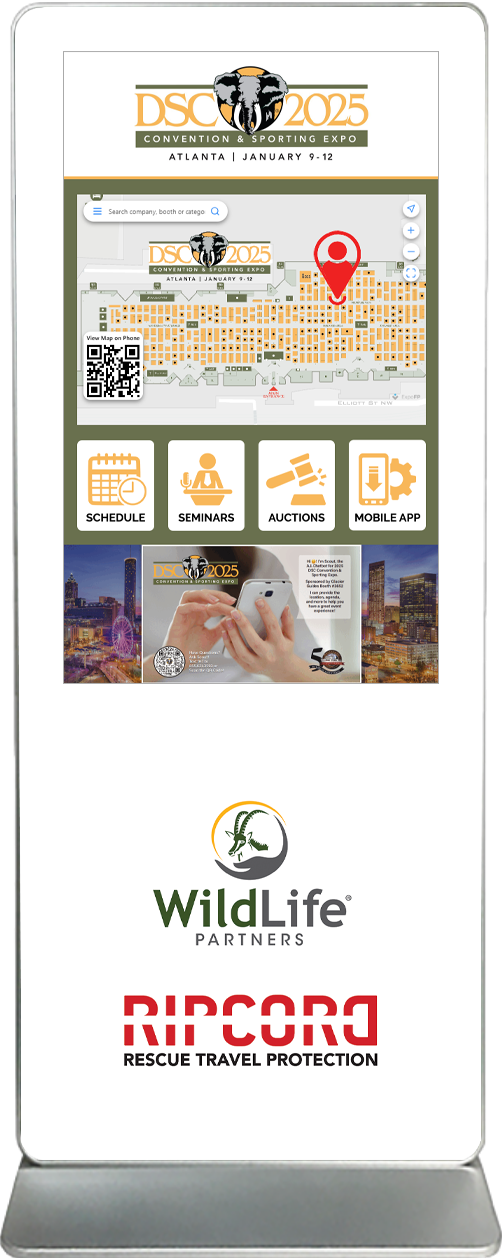 touch screen kiosk rental content design sample Dallas Safari Club