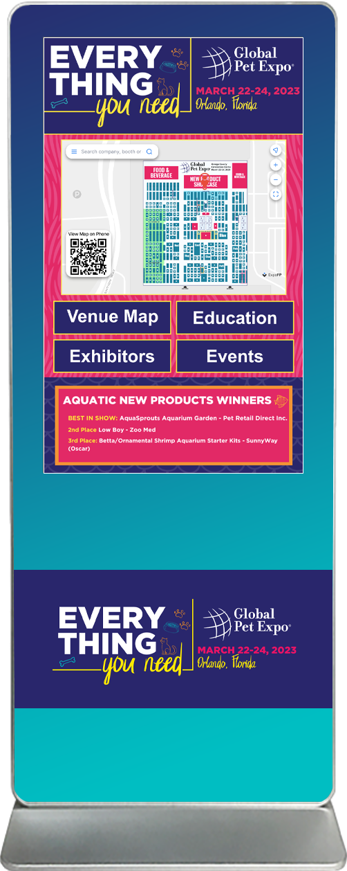 touch screen kiosk rental content design sample expo hall map