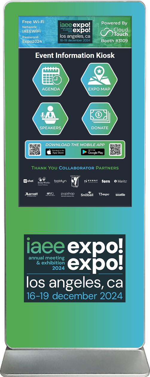 touch screen kiosk rental content design sample IAEE EXPO EXPO