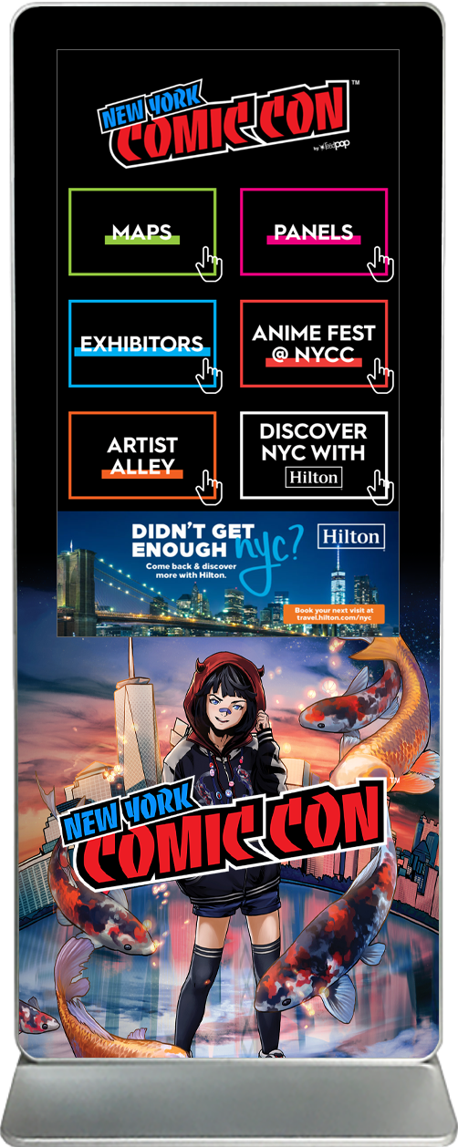 touch screen kiosk rental content design sample NYC Comicon